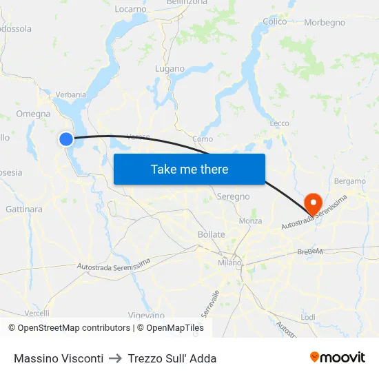 Massino Visconti to Trezzo Sull' Adda map