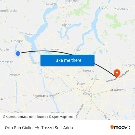 Orta San Giulio to Trezzo Sull' Adda map