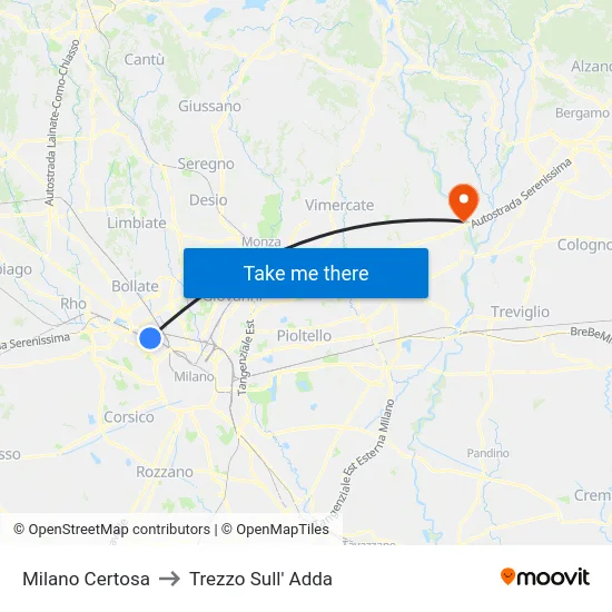 Milano Certosa to Trezzo Sull' Adda map