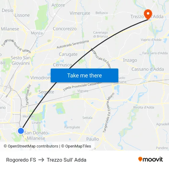 Rogoredo FS to Trezzo Sull' Adda map