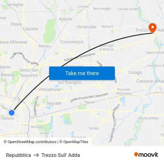 Repubblica to Trezzo Sull' Adda map