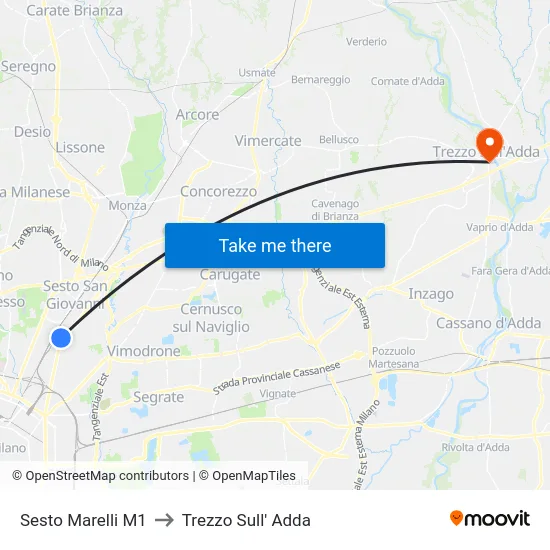 Sesto Marelli M1 to Trezzo Sull' Adda map