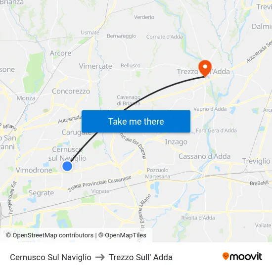 Cernusco Sul Naviglio to Trezzo Sull' Adda map