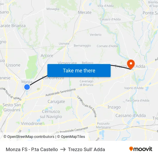 Monza FS - P.ta Castello to Trezzo Sull' Adda map