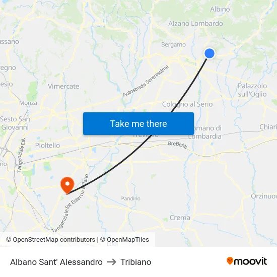 Albano Sant' Alessandro to Tribiano map
