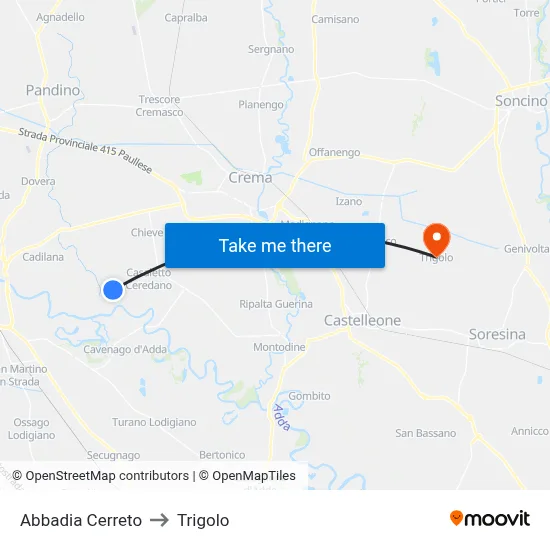 Abbadia Cerreto to Trigolo map