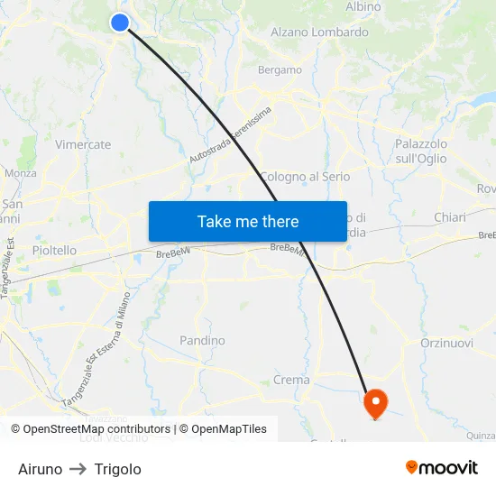 Airuno to Trigolo map