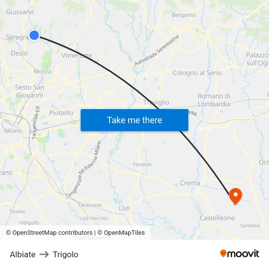 Albiate to Trigolo map