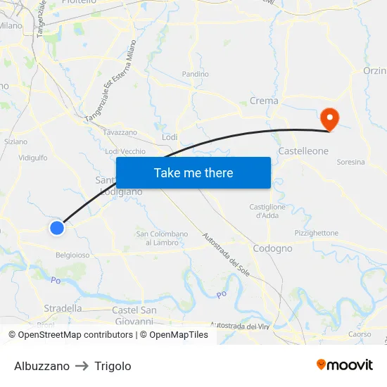 Albuzzano to Trigolo map