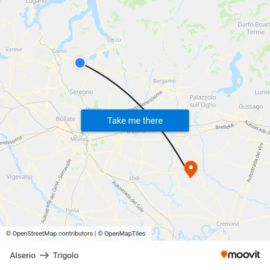 Alserio to Trigolo map