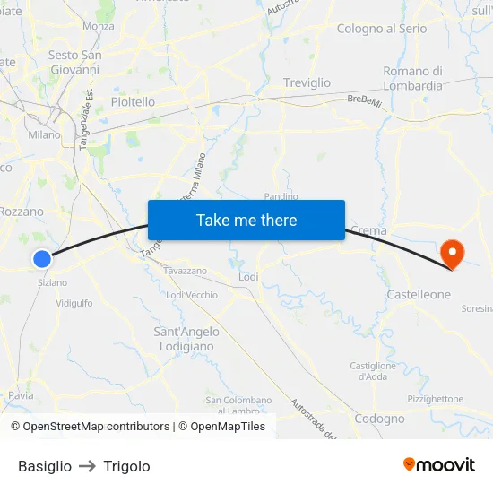 Basiglio to Trigolo map