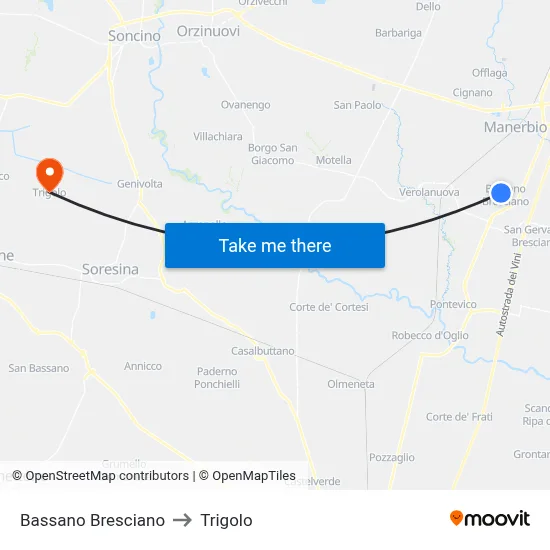 Bassano Bresciano to Trigolo map