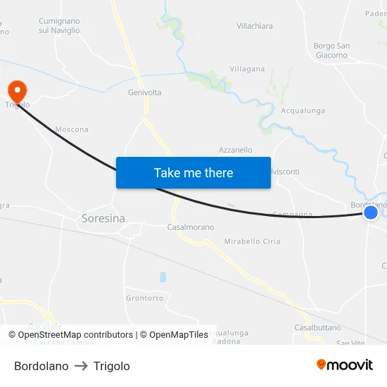 Bordolano to Trigolo map