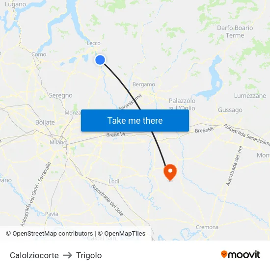 Calolziocorte to Trigolo map