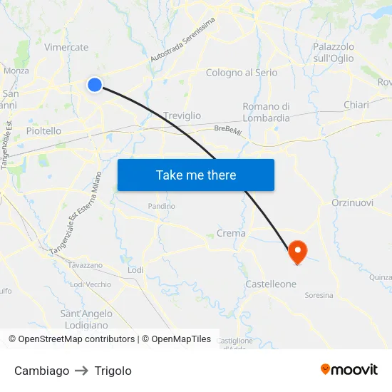 Cambiago to Trigolo map