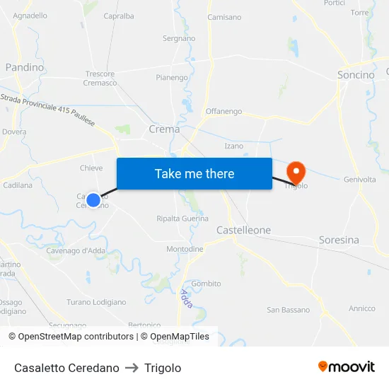 Casaletto Ceredano to Trigolo map