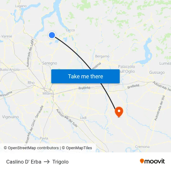 Caslino d'Erba to Trigolo map