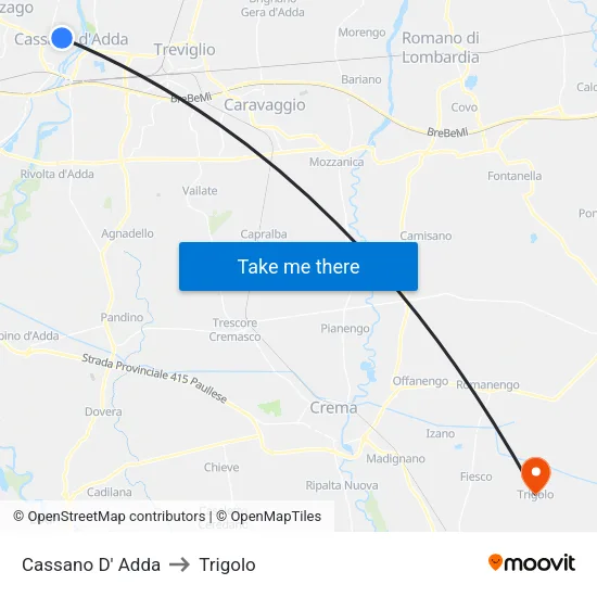 Cassano D' Adda to Trigolo map