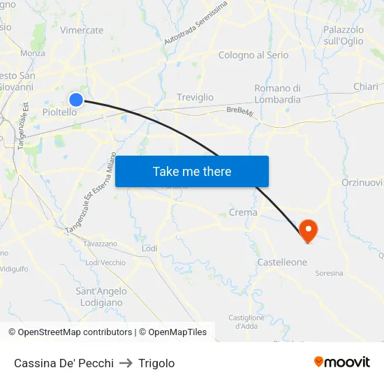 Cassina De' Pecchi to Trigolo map