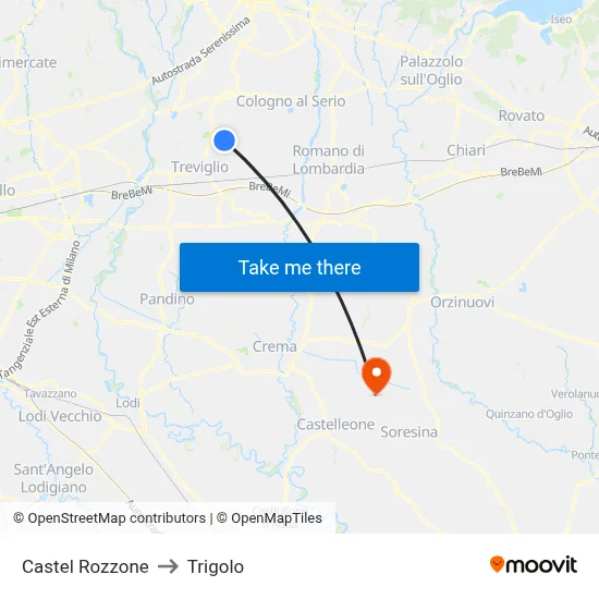 Castel Rozzone to Trigolo map
