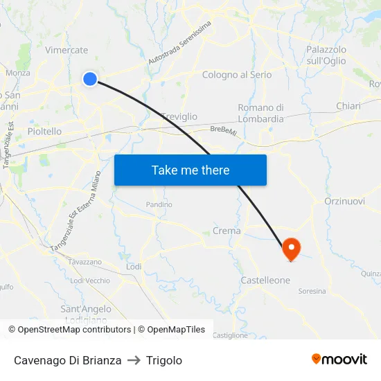 Cavenago di Brianza to Trigolo map