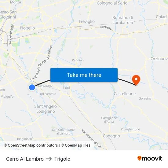 Cerro Al Lambro to Trigolo map