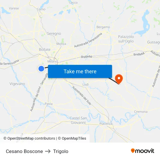 Cesano Boscone to Trigolo map