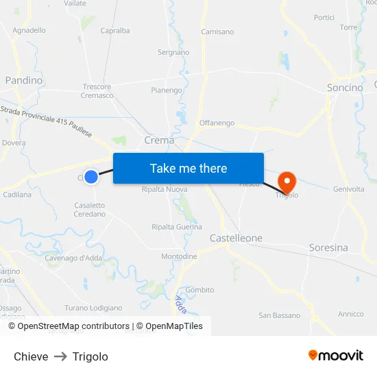Chieve to Trigolo map