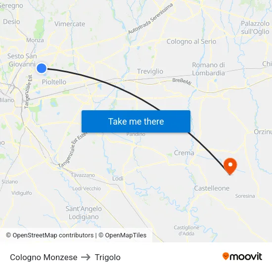 Cologno Monzese to Trigolo map