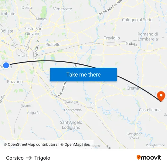 Corsico to Trigolo map