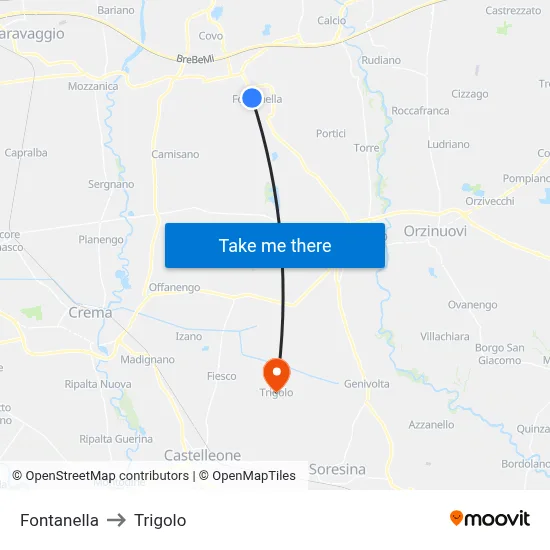 Fontanella to Trigolo map