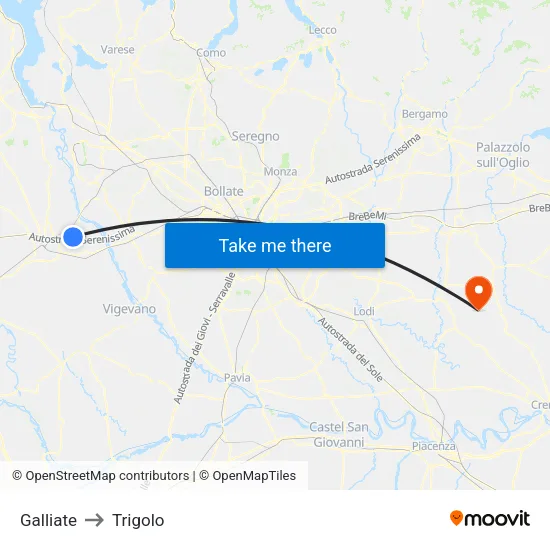 Galliate to Trigolo map