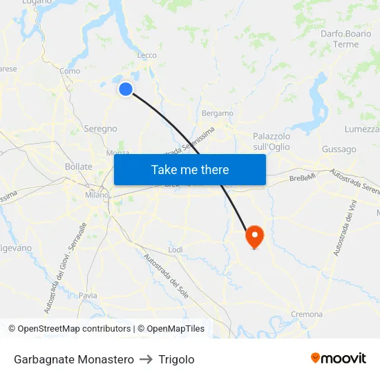 Garbagnate Monastero to Trigolo map