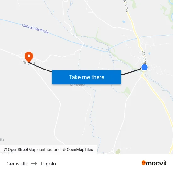 Genivolta to Trigolo map