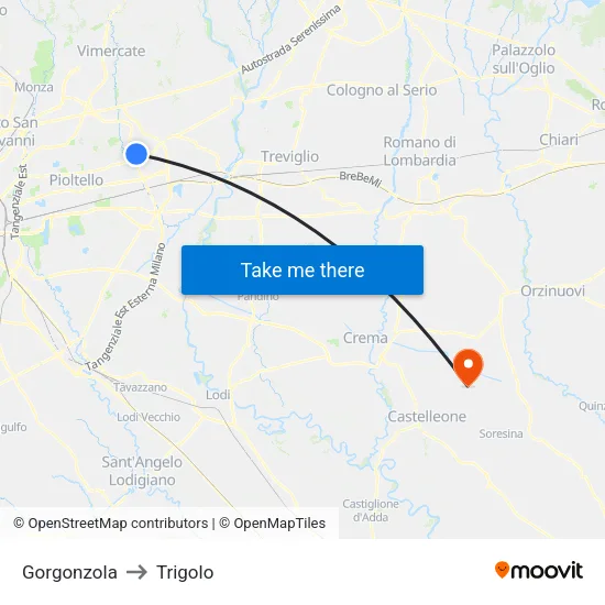 Gorgonzola to Trigolo map