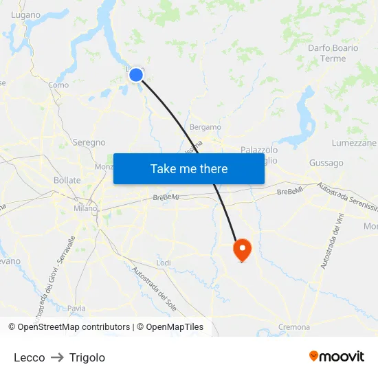 Lecco to Trigolo map