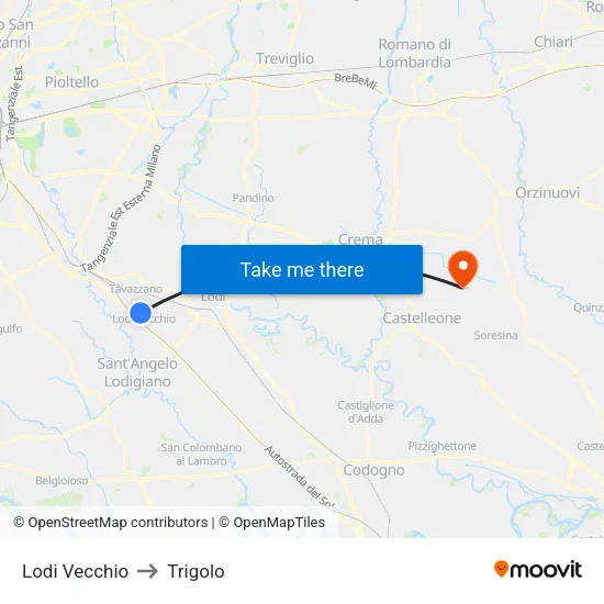 Lodi Vecchio to Trigolo map