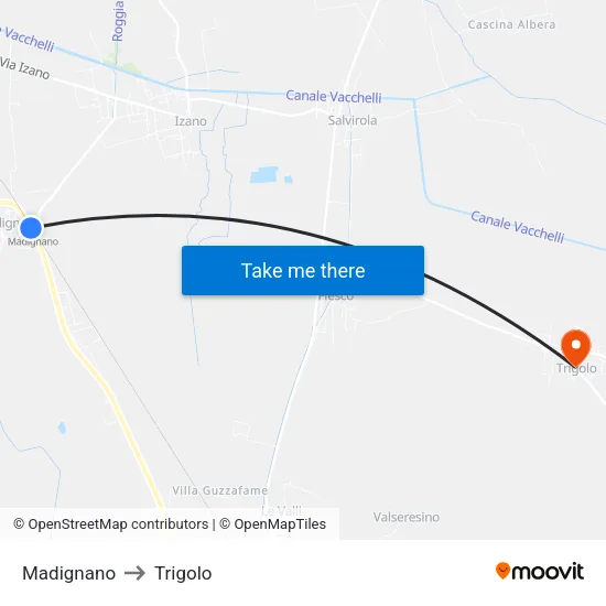 Madignano to Trigolo map