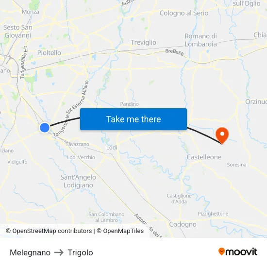 Melegnano to Trigolo map