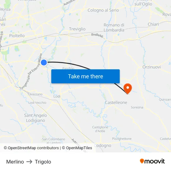 Merlino to Trigolo map