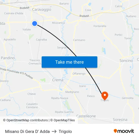 Misano di Gera d'Adda to Trigolo map