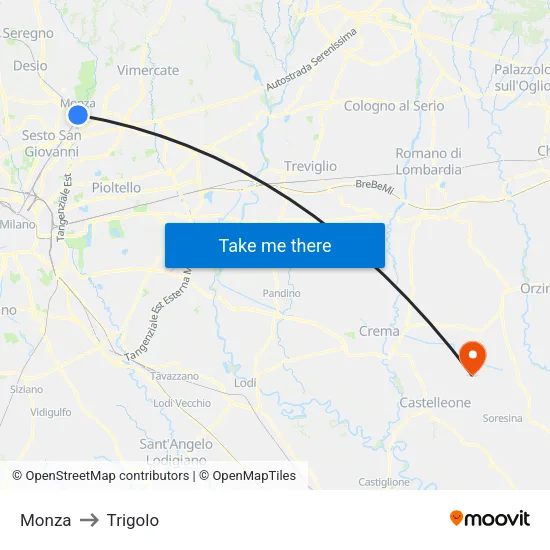 Monza to Trigolo map