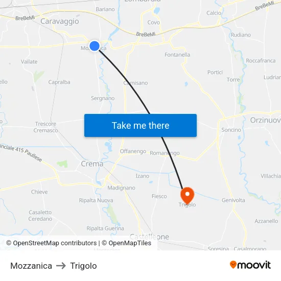 Mozzanica to Trigolo map