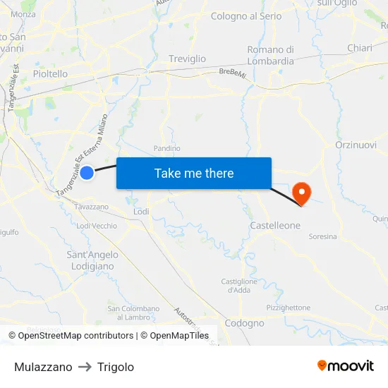 Mulazzano to Trigolo map