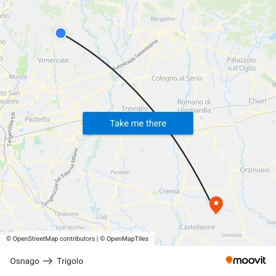 Osnago to Trigolo map