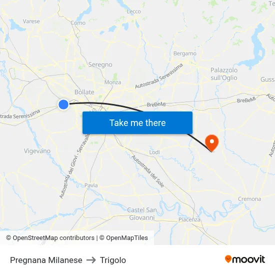 Pregnana Milanese to Trigolo map