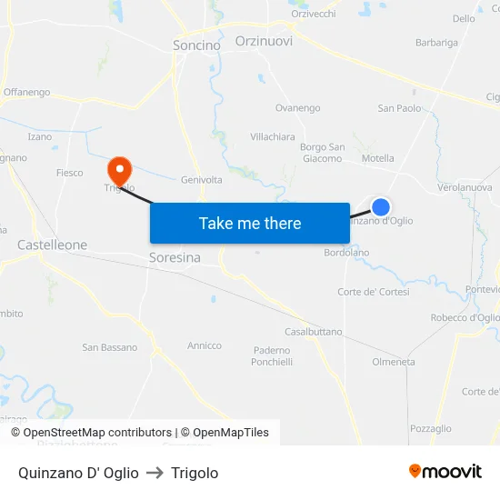 Quinzano D' Oglio to Trigolo map