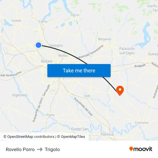 Rovello Porro to Trigolo map