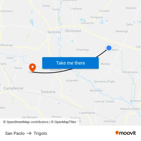 San Paolo to Trigolo map
