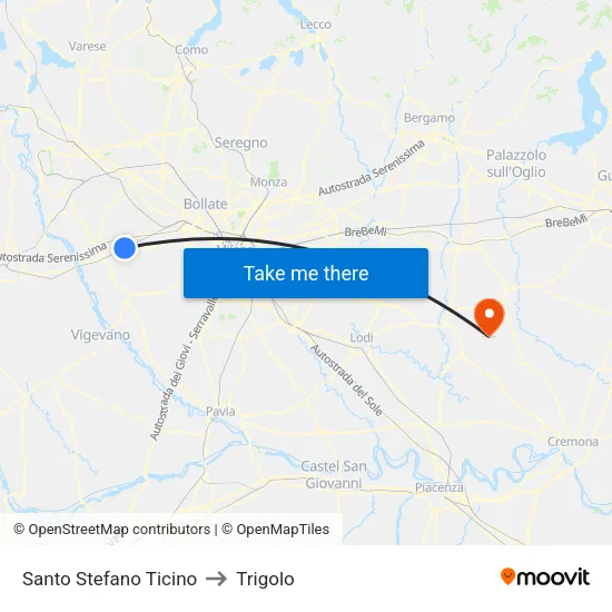 Santo Stefano Ticino to Trigolo map